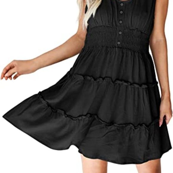FARYSAYS Summer Dresses for Women Sleeveless Button Down Smocked Elastic Dress - Picture 2 of 7
